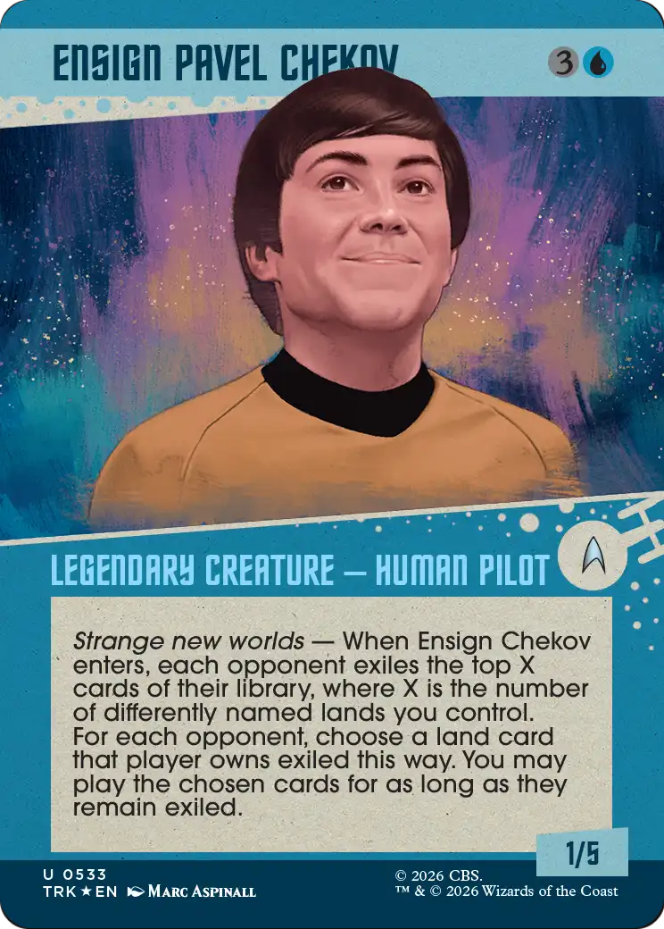 Ensign Pavel Chekov - Uncommon Legendary Creature — Human Pilot card from Star Trek