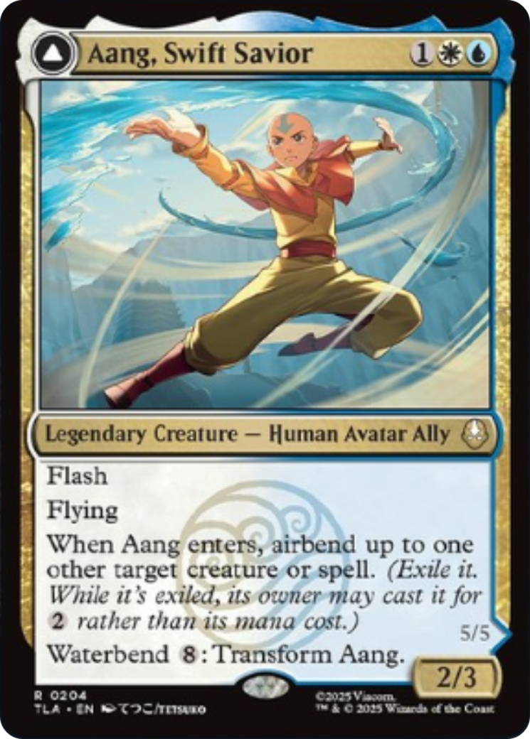 Aang, Swift Savior // Aang and La, Ocean's Fury - Rare Legendary Creature — Human Avatar Ally card from Avatar: The Last Airbender