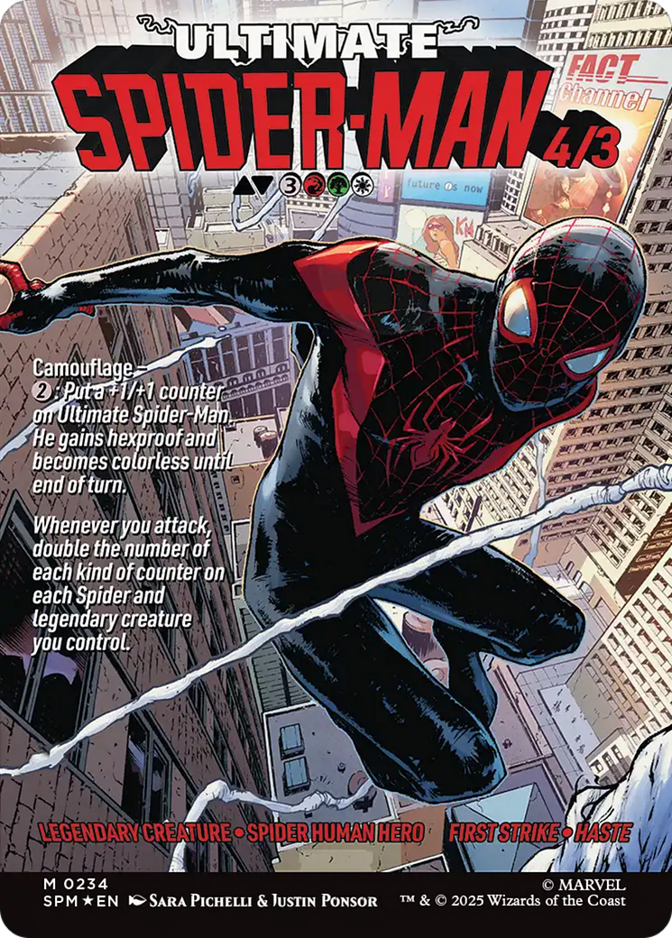 Back face of Miles Morales // Ultimate Spider-Man - Legendary Creature — Spider Human Hero card