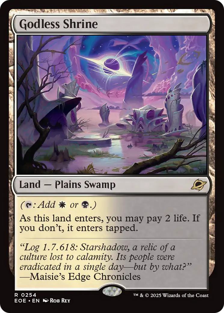 Godless Shrine - Rare Land — Plains Swamp card from Edge of Eternities